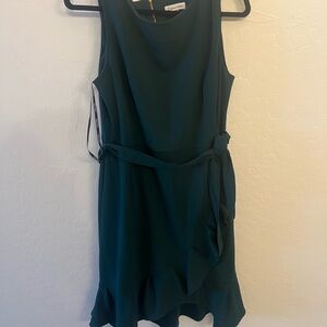 Calvin Klein ruffled sleeveless dress green